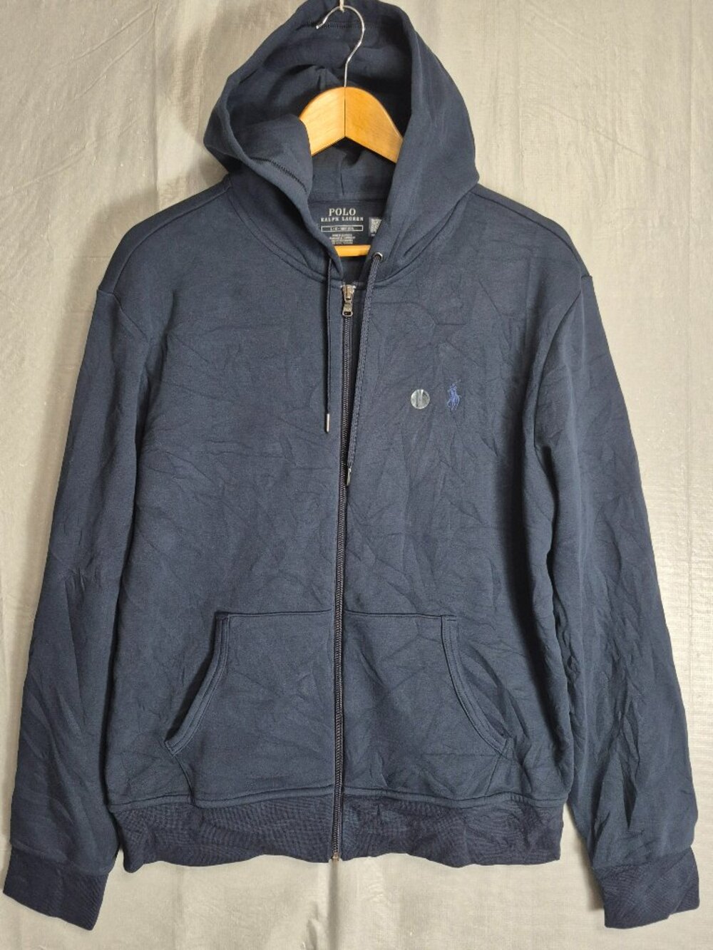 Polo Ralph Lauren Men's Navy Blue Large Solid Double Knit Full Zip Hoodie NEW